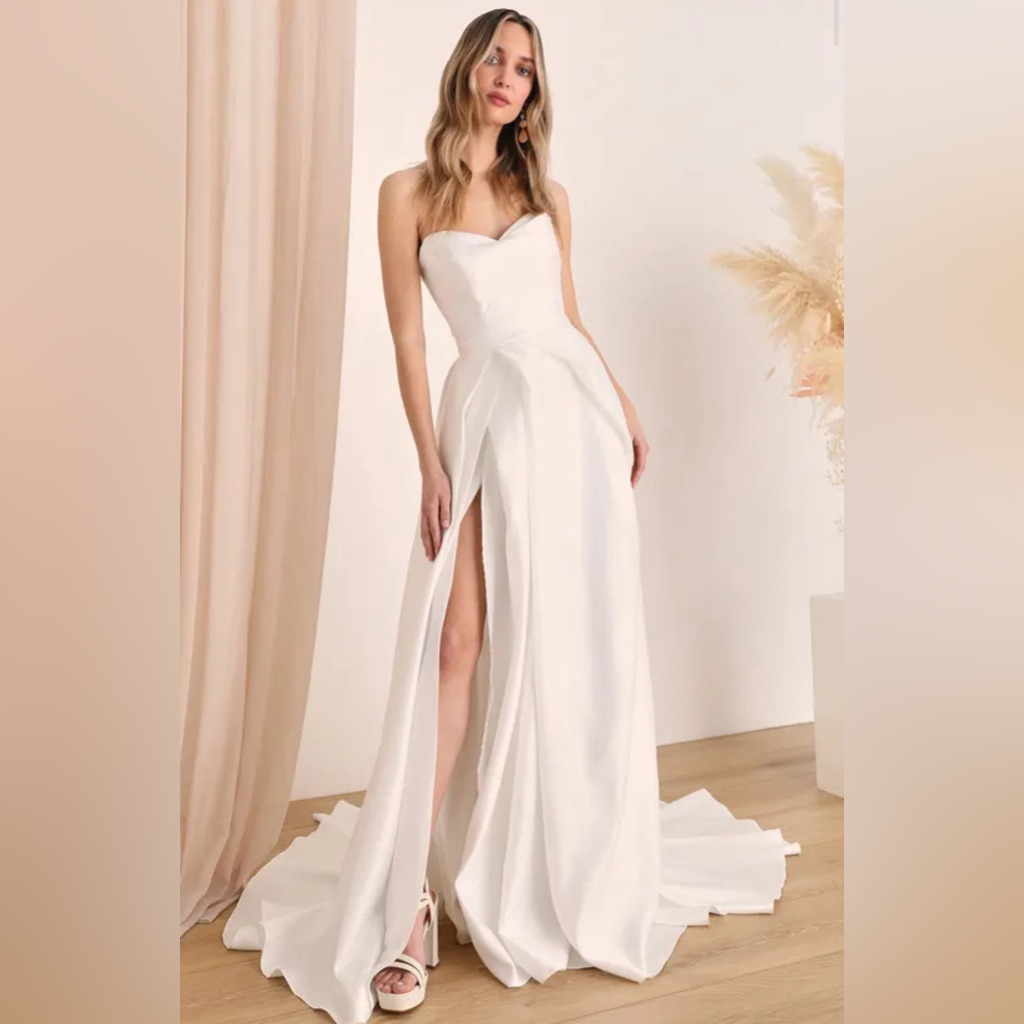 Lulus White Satin Strapless A-Line Gown